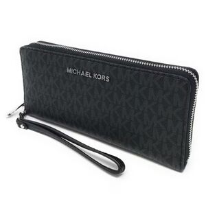 Michael Kors Black Wristlet Wallet Jet Set Continental Larege w/Black Signatuare